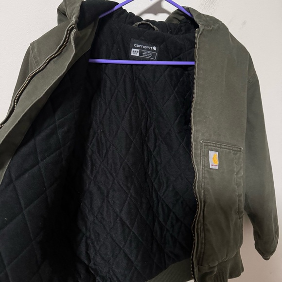 Carhartt Youth Boy Canvas Full-Zip Hooded Jacket Green Size 10-12 Quilted inside - Picture 5 of 9